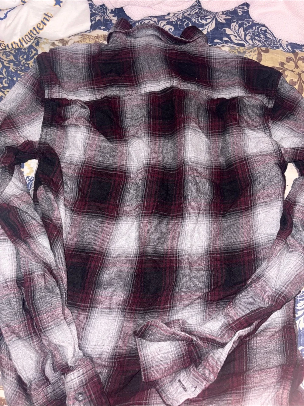 George Burgundy and Gray Plaid Lightweight Shirt Jacket